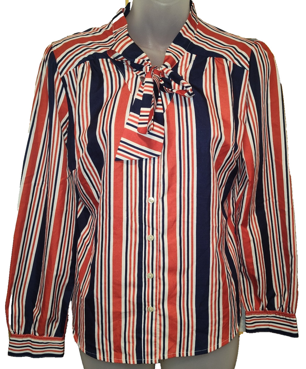 Scullers Women’s Multicolor Striped Long Sleeve Bow Tie Top Size L BG28